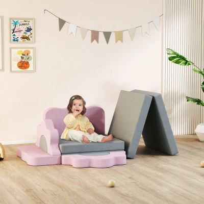 AIYAPLAY Set de 12 blocuri din spumă pentru cățărat, construit, târât, saltele de joacă pentru interior cu husă din catifea côtelată, Gri+Roz