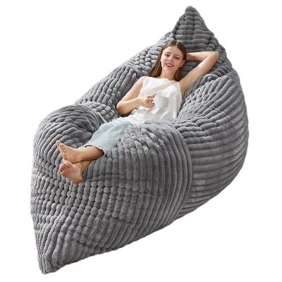 3-In-1 Convertible Bean Bag Chair with Corduroy Fabric, Light Gray