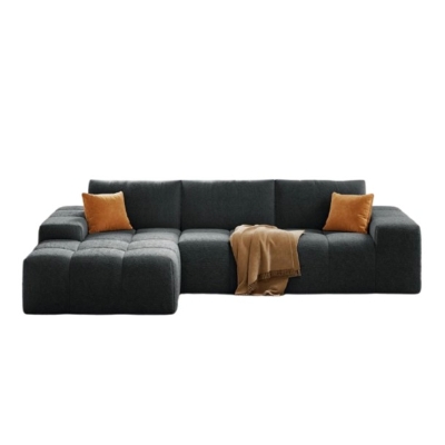 Soft L-Shaped Cloud Sofa with Premium Chenille and High-Resilience Foam, Black