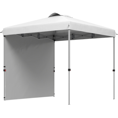 Outsunny Tenda Dobrável 247x247x268 cm  Tenda de Jardim com 1 Parede Lateral Altura Ajustável para Campismo Festas Branco