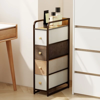 HOMCOM Cassettiera 4 Cassetti Pieghevoli in Tessuto Multicolore