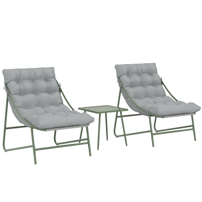 Outsunny 3-teiliges Garten-Set mit 2 Lounge-Stühlen, Beistelltisch und Kissen für Außen Terrasse Balkon Hellgrau