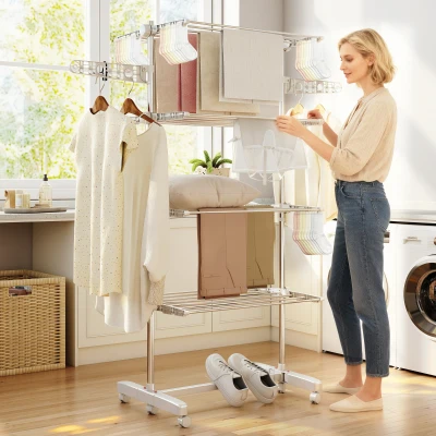 HOMCOM Séchoir Linge Pliable Intérieur/Extérieur 4 Niveaux