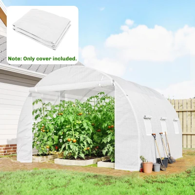 Outsunny Kassenfolie 3 x 3 m, waterdichte polyethyleenfolie met oproldeur, 6 ramen, UV-bescherming wit