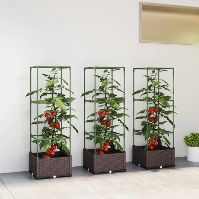 Outsunny Hochbeet mit Rankgitter 3er Set Pflanzkasten Blumenkasten mit Abflusslöchern