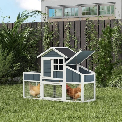 PawHut Pollaio Prefabbricato in Legno con Area Aperta e Casetta