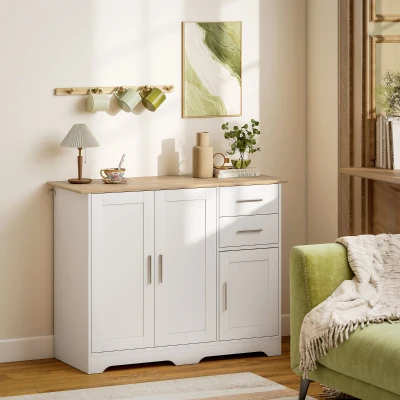 HOMCOM Credenza Moderna 2 Cassetti e 2 Armadietti Bianco e Legno