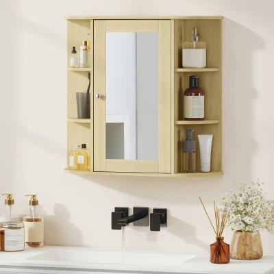 HOMCOM Armoire Murale Salle de Bain avec Miroir Bois Naturel