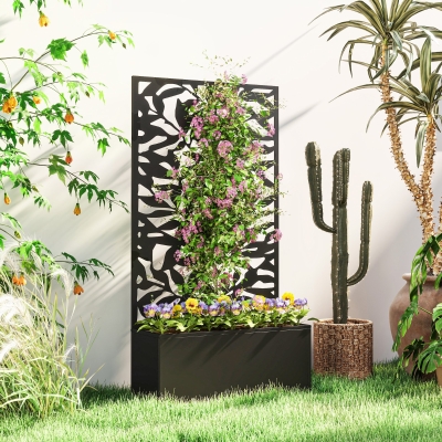 Outsunny Hochbeet mit Sichtschutzpaneel, Rankengitter, Metall, Schwarz