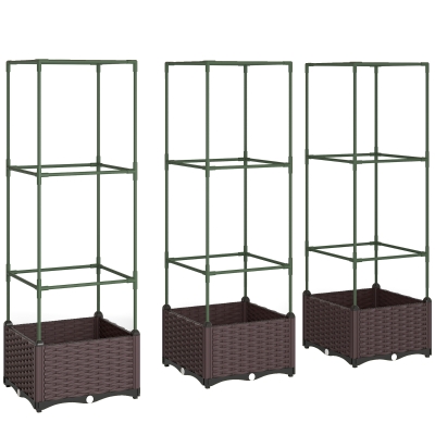 Outsunny Hochbeet mit Rankgitter 3er Set Pflanzkasten Blumenkasten mit Abflusslöchern