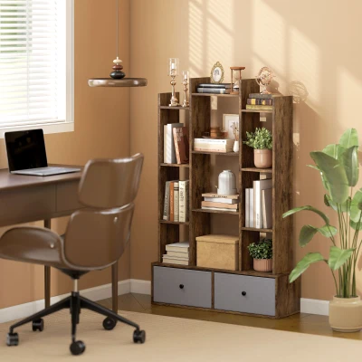 HOMCOM 12-Shelf Storage Unit with Drawers Brown