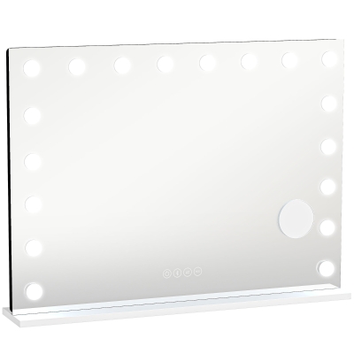 HOMCOM Hollywood Make-up Spiegel met 18 dimbare LED-lampen, 3 kleuren, RGB-verlichting, Bluetooth-luidspreker, 10x Vergroting Wit