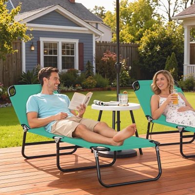 Sun Lounger Foldable Reclining Chair with Pillow and Reading Hole Garden Beach Outdoor Recliner Adjustable