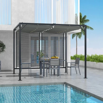 Outsunny Metal Pergola 3x2.8m Retractable Roof Grey