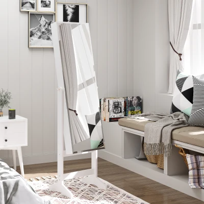 HOMCOM Lockable Jewelry Cabinet Mirror Storage White