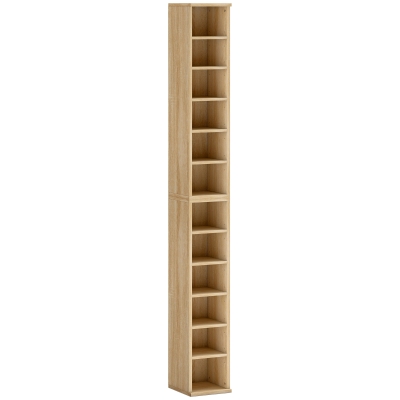 HOMCOM Set of 2 CD Media Display Shelf Unit Tower Rack with Adjustable Shelves, Oak