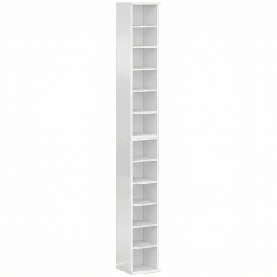 HOMCOM Set of 2 CD Media Display Shelf Unit Tower Rack with Adjustable Shelves, High Gloss White