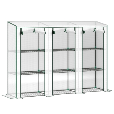 Outsunny Serre de Jardin 3 Niveaux 3 Portes 215x46x151cm Blanc