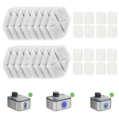 PawHut 16 peças Filtro para Fonte de Água para Gato Distribuidor de Água Filtrada para Gato e Cão Sistema Triplo de Filtragem Branco