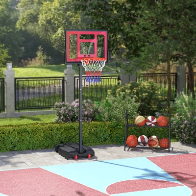 AIYAPLAY Basketballkorb, Outdoor-Basketballkorb für Jugendliche 200-260 cm höhenverstellbar, mit Rädern, Rot