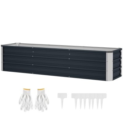 Outsunny Jardinière surélevée en acier avec gants, carré potager de jardin pour fleurs, herbes, légumes, 183 x 47 x 40 cm, gris