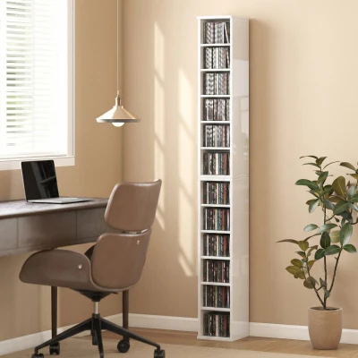 HOMCOM Set of 2 CD Media Display Shelf Unit Tower Rack with Adjustable Shelves, High Gloss White
