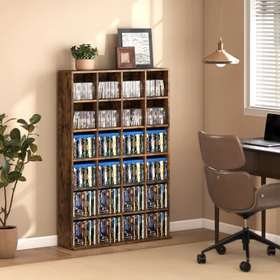 HOMCOM CD Storage Unit Adjustable Shelves Rustic Brown