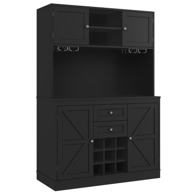 Tall Kitchen Cabinet with 4 Doors & 2 Smooth-Glide Drawers and Adjustable Shelves, Black