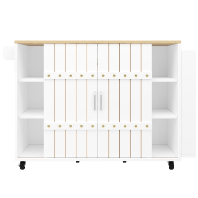 Modern Kitchen Island with Aluminium Handles and 2 Lockable Castors, White