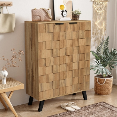 Modern Shoe Cabinet with Adjustable Shelves and Soft-Closing Hinges, Wood