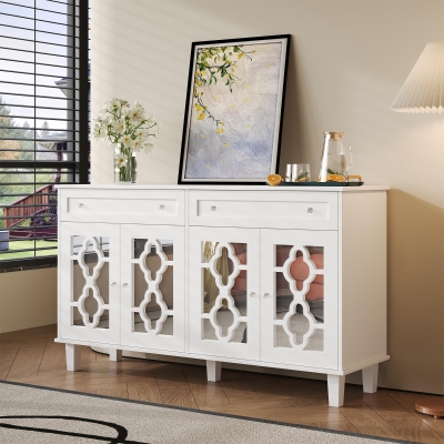 Credenza buffet con 4 ante a specchio, Bianco