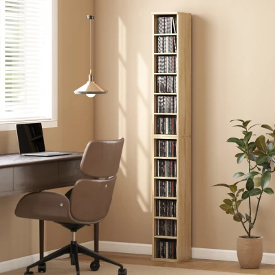 HOMCOM Set mit 2 CD- und DVD-Regalen mit 12 Fächern Verstellbare Einlegeböden 21x22,5x88,5 cm Eiche