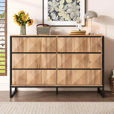 Credenza moderna con 6 cassetti, color legno