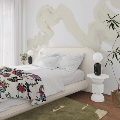 Ophelia Faux Wool King Bed Frame with Slatted Base and 2 Matching Bolster Cushions, Cream