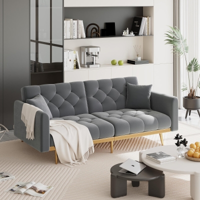 2-Seater Modern Sofa with 3-Position Adjustable Backres and Thick Foam Cushions, Grey