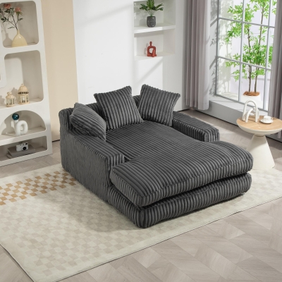 Oversized Chaise Longue Sofa with 3 Throw Cushions and Wide Armrests, Dark Gray