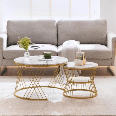 Set 2 tavolini da salotto moderni e annidabili, Bianco