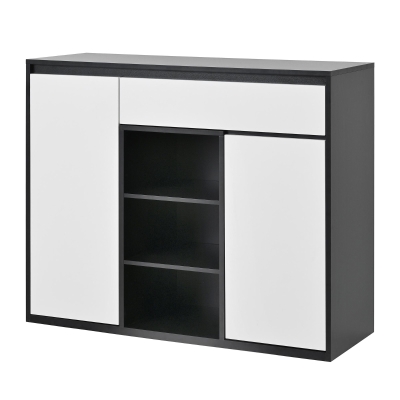 Scarpiera moderna con 2 ante e 1 cassetto, Bianco e Nero