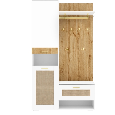 Ensemble d'entrée avec miroir et banquette, Blanc+Couleur naturelle