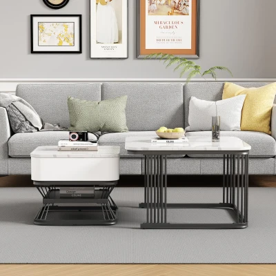 Set 2 tavolini da caffè con cassetto, Bianco e Nero