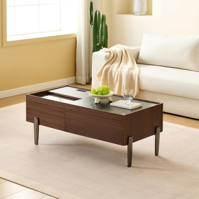 Table basse moderne avec tiroirs et plateau coulissant, Marron