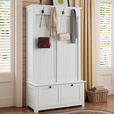 Armadio guardaroba con ante scorrevoli e scarpiera integrata, Bianco