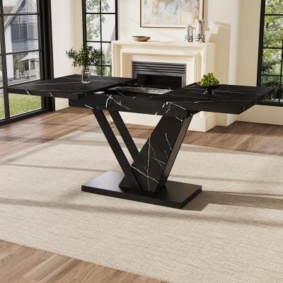 Telescopic Dining Table with Precision Telescopic Runners and Adjustable Feet, Black