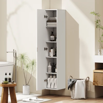 HOMCOM Colonna Bagno Sospesa con Ripiani Regolabili Bianco