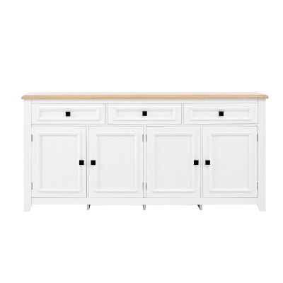 Aparador moderno, amplio espacio de almacenamiento con 3 cajones y 4 puertas, 160x35x76 cm, Blanco