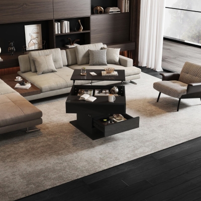 Tavolino da salotto girevole 360° con piano sollevabile, Nero