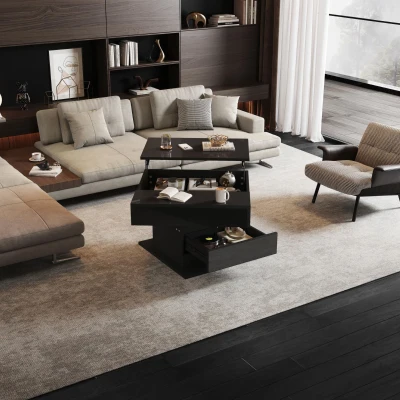 Tavolino da salotto girevole 360° con piano sollevabile, Nero