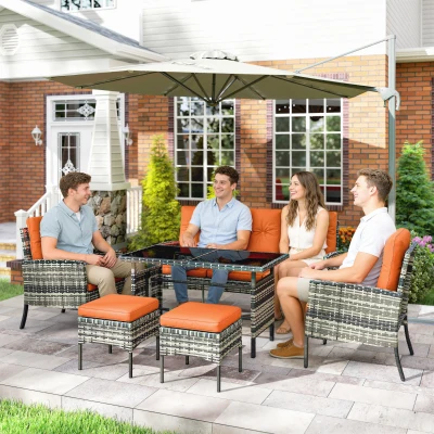 Outsunny 6pc Rattan Dining Furniture Set with Cushions Orange