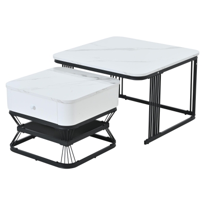 Set 2 tavolini da caffè con cassetto, Bianco e Nero