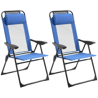 Outsunny Set of 2 Folding Recliner Patio Chairs Metal Blue
